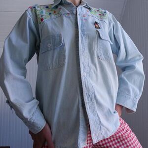 Thrashed 70s classic El Cisne hand embroidered chambray shirt